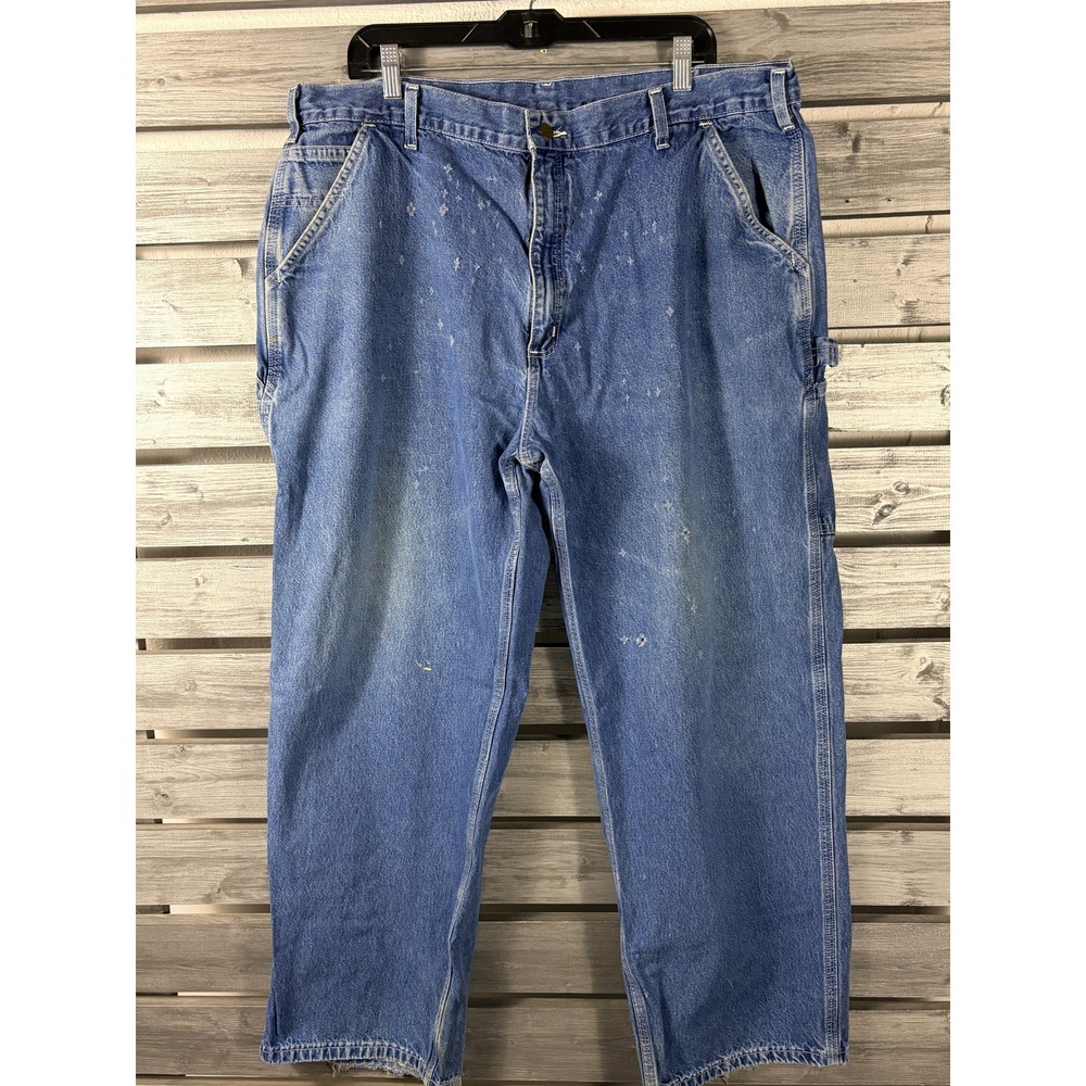 Carhartt Men Distressed Carpenter Jeans Blue Denim 42x30 Vintage Workwear B13DST